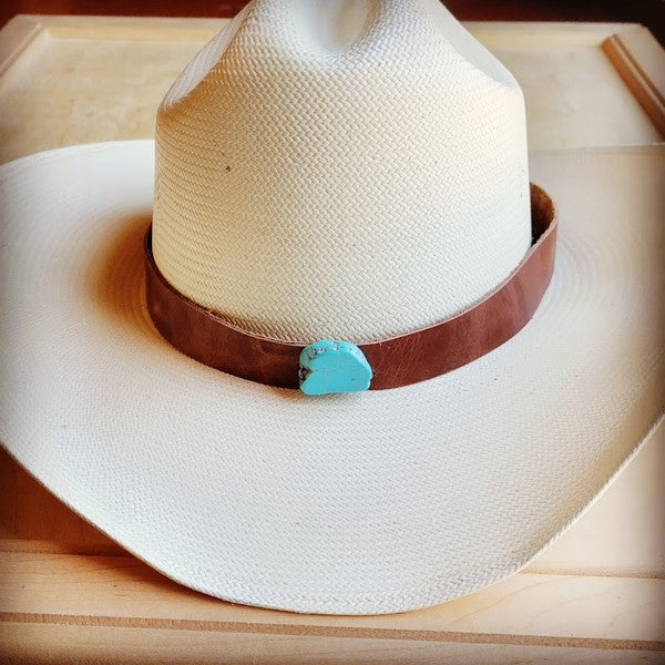 Brown Leather Hat Band w/ Turquoise Slab