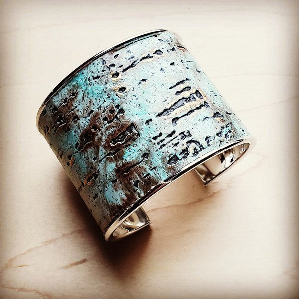 Wide Bangle Bracelet in Turquoise Metallic Leather