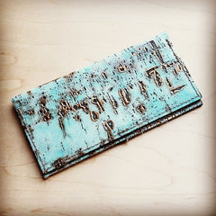 Embossed Leather Wallet-Turquoise Metallic