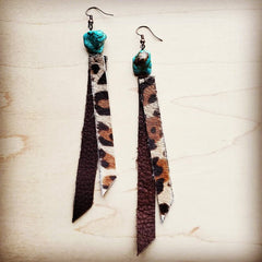 Rectangle Earrings w/ Leopard and Turquoise