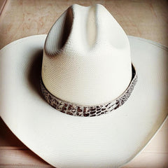 Cream and Bronze Gator Embossed Leather Hat Band