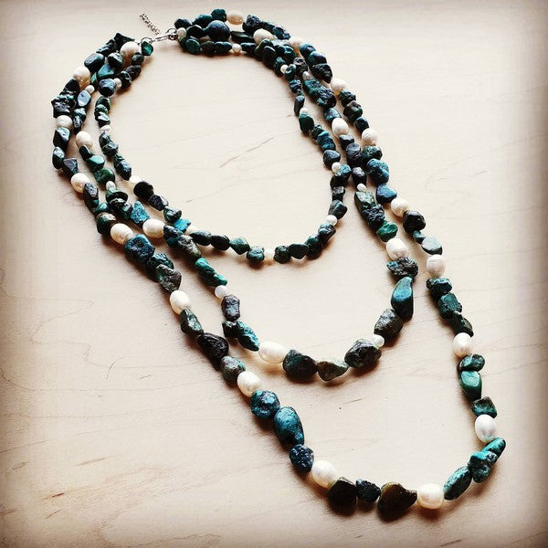 Turquoise Pearl Triple Strand Necklace