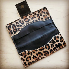 Hair on Hide Leather Wallet in Leopard w/ Snap