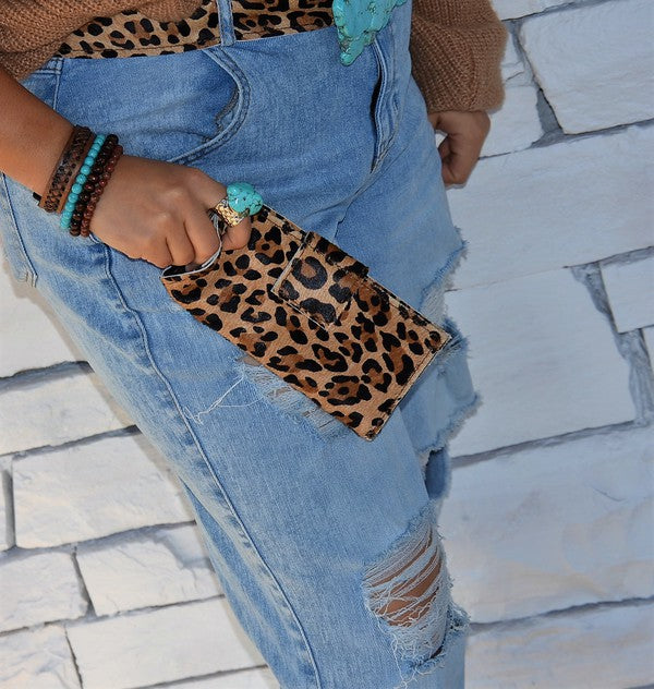 Hair on Hide Leather Wallet in Leopard w/ Snap