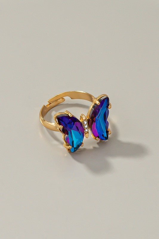 Butterfly ring with adjustable brass band
