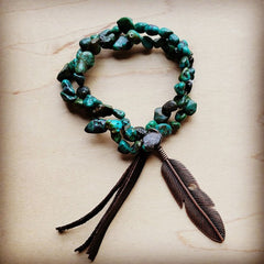 Double Strand Turq Bracelet w/ Feather and Tassel