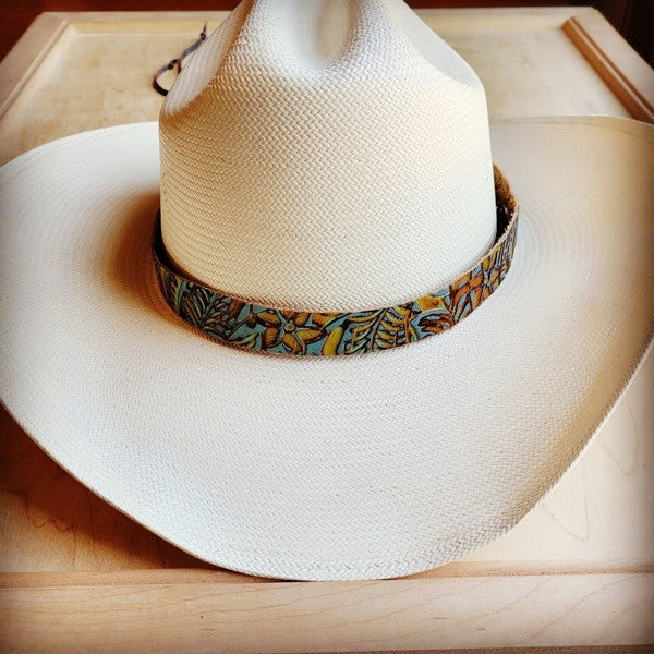 Dallas Turquoise Embossed Leather Hat Band