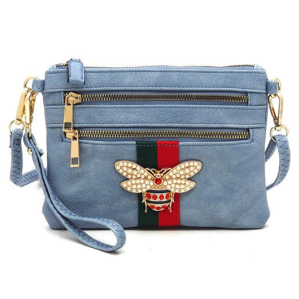 Queen Bee Stripe Clutch Crossbody Bag Wristlet