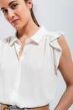 BLOUSE WITH FRILL SLEEVE IN WHITE