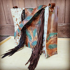 Hair Hide Box bag w/  Turq Feather Accent fringe