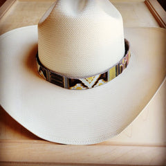 Yellow Navajo Embossed Leather Hat Band