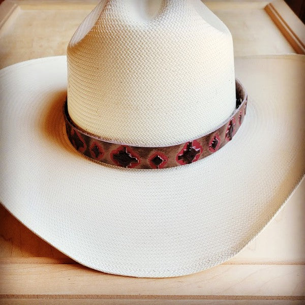 Red Navajo Embossed Leather Hat Band