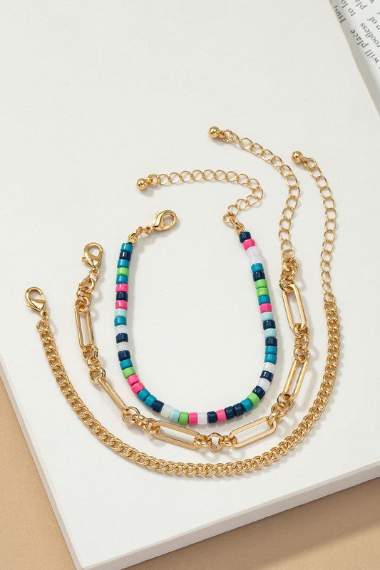 multi color bead and chunky chain bracelets set