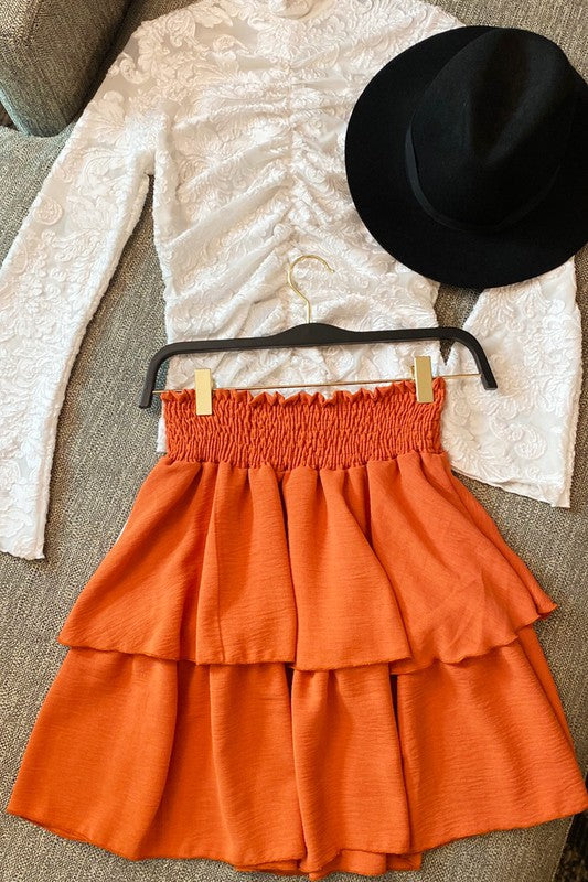 SOLID RUFFLE TIERS SMOCKED SKIRT