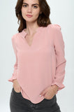 V-neck long sleeve pop-over blouse