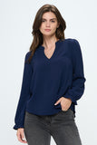 V-neck long sleeve pop-over blouse