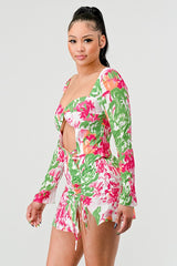 Athina spring floral print cut out mini dress