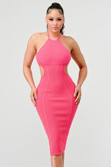 HALTER HOLLOW OUT BODYCON BANDAGE DRESS