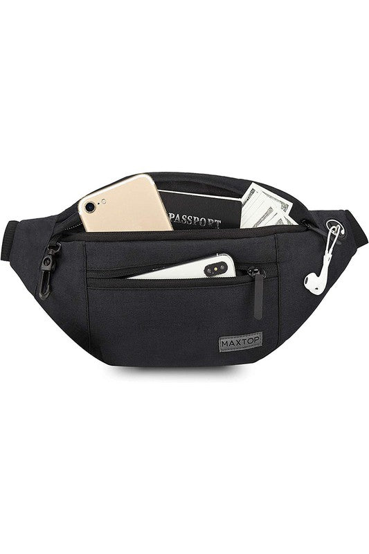 Large Crossbody Fanny Pack with 4-Zipper Pockets