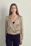 Surplice long sleeve in satin blouse top