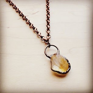 Long Necklace w/ Citrine and Copper Pendant