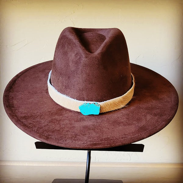 Light Hair Leather Hat Band Only w/ Turquoise Slab