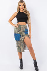 Cargo Skirt with contrast pockets in Woodland Camo