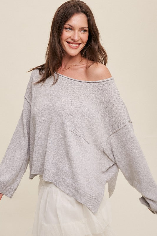 Light Weight Wide Neck Crop Pullover Knit Sweater