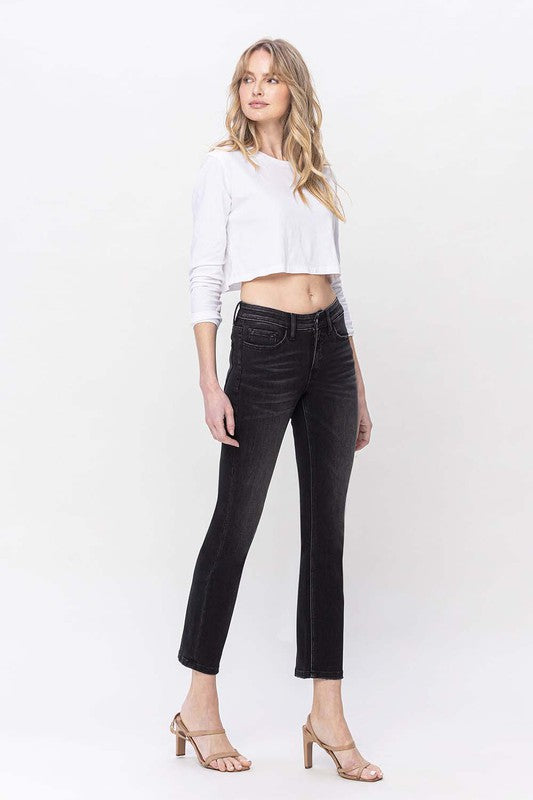 Mid Rise Ankle Slim Straight Jeans