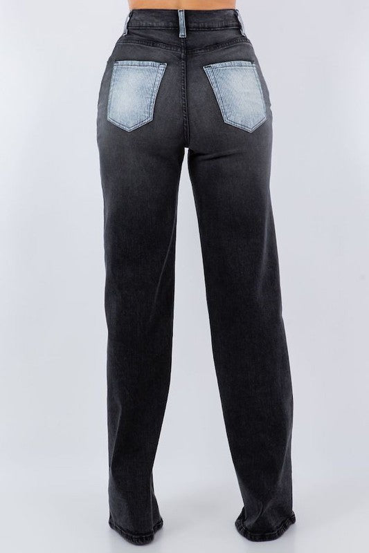 Asymmetrical Wide leg Jean in Black