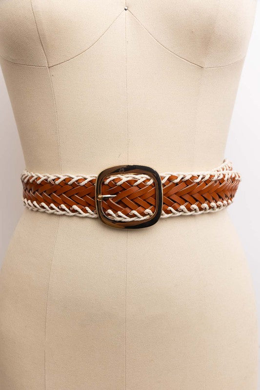 Crochet Trimmed Woven Leather Belt