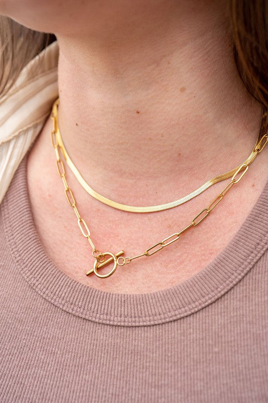 Luxe Gold Herringbone Chain Necklace  - 16in
