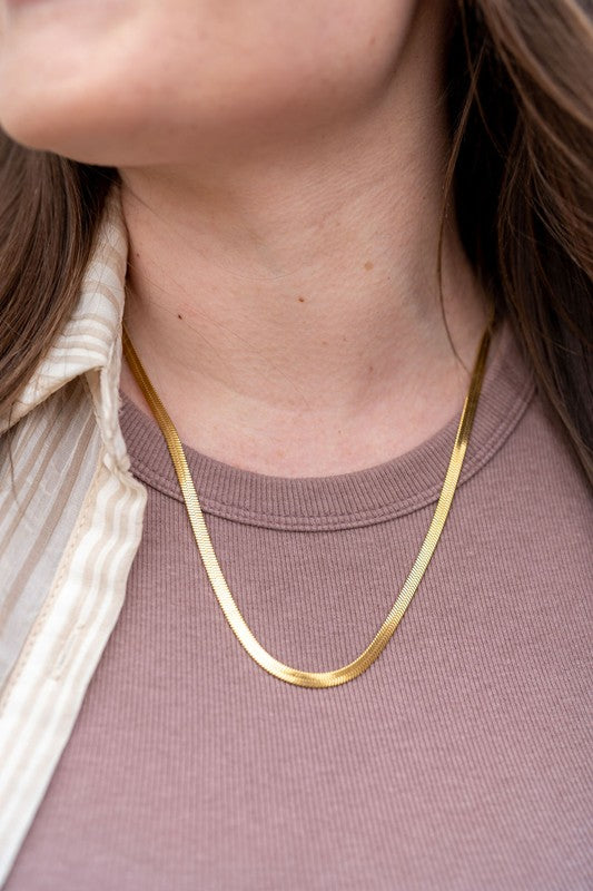 Luxe Gold Herringbone Chain Necklace  - 20in