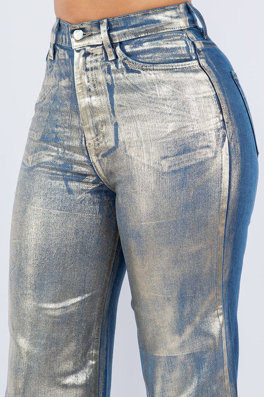 Wide Leg Jean with Foil Detail