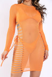 Strappy side detailed mesh cover up and bikini set