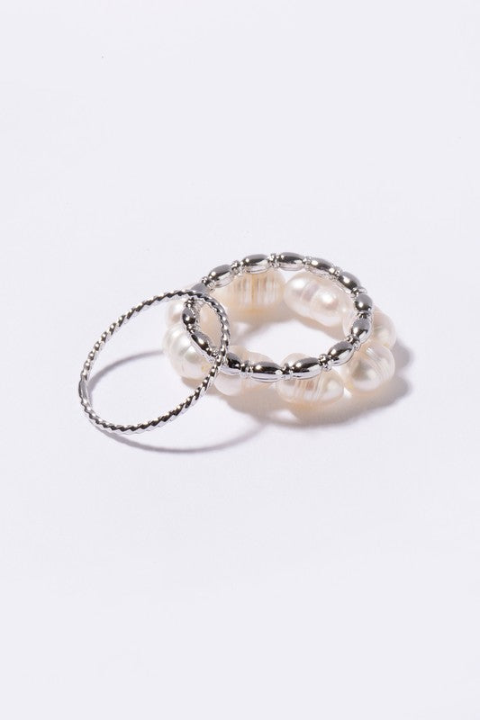 Natural pearl ring set   silver