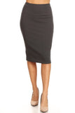 Solid knee length high waisted pencil skirt