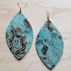 Leather oval earrings in turquoise metallic