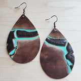 Leather Earrings in Brown/Turquoise Steer Heads