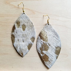 Leather Oval Earrings Cream and Gold Hair on Hide