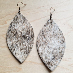 Leather Oval Earrings in Tan, Brown, White Hair
