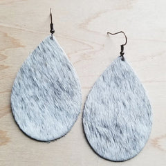Leather Teardrop Earrings in White and Gray Hair