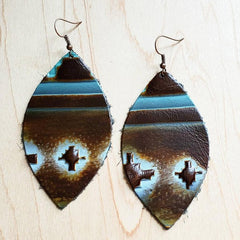 Leather Oval Earrings Blue Navajo
