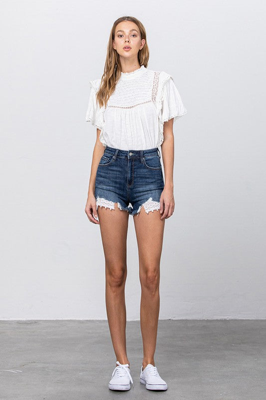 HIGH WAIST WITH LACE LINING TRIM SHORTS