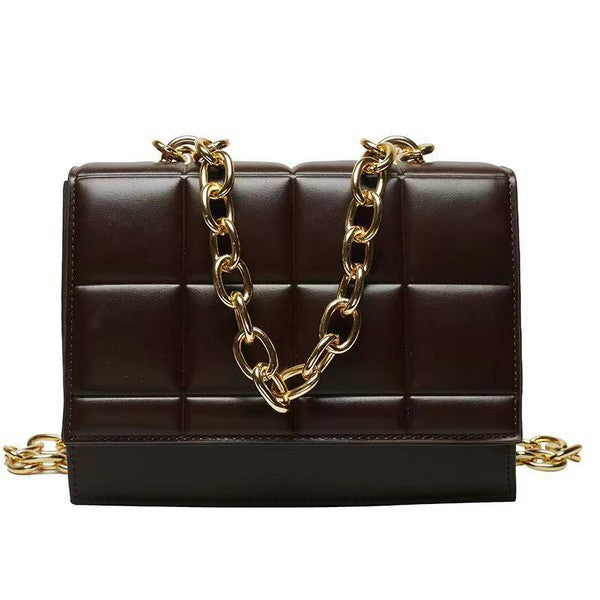 SQUARE QUILTED DESIGN CHAIN LINK HANDLE BAG - Puff - Women's Accerssories
