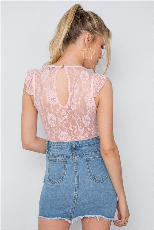 Floral Lace Sheer Ruched Bodysuit