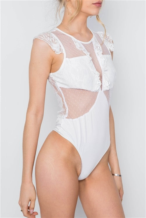 Floral Lace Sheer Ruched Bodysuit