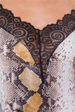 Snake Print Lace V Neck Combo Bodysuit
