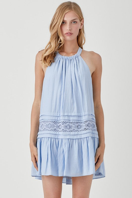 HALTER NECK TRIM LACE WITH FOLDED DETAIL DRESS