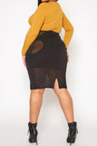 Plus Size Mesh Cut Out Bodycon Skirt